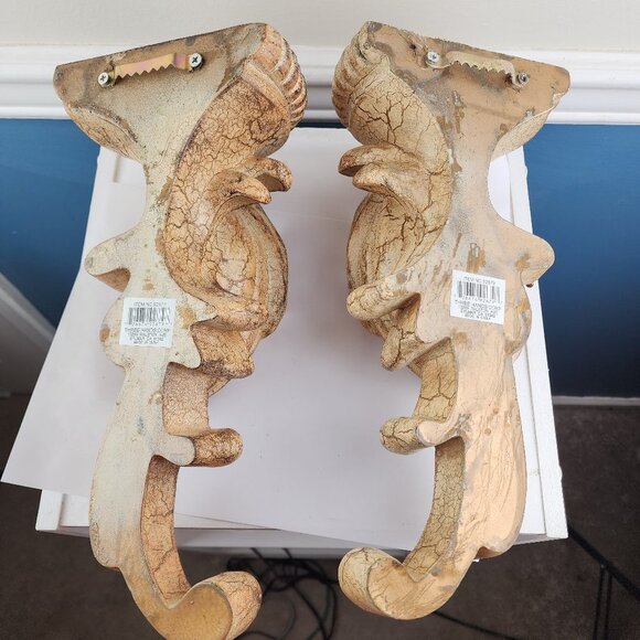 Italian Style Taupe Beige Resin Wall Brackets Pair Hollywood Regency - Picture 3 of 3